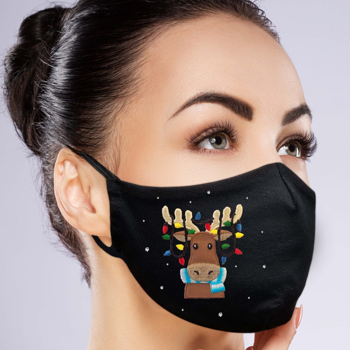 Reindeer and Lights Face Mask w/ filter pocket Embroidery Etsy