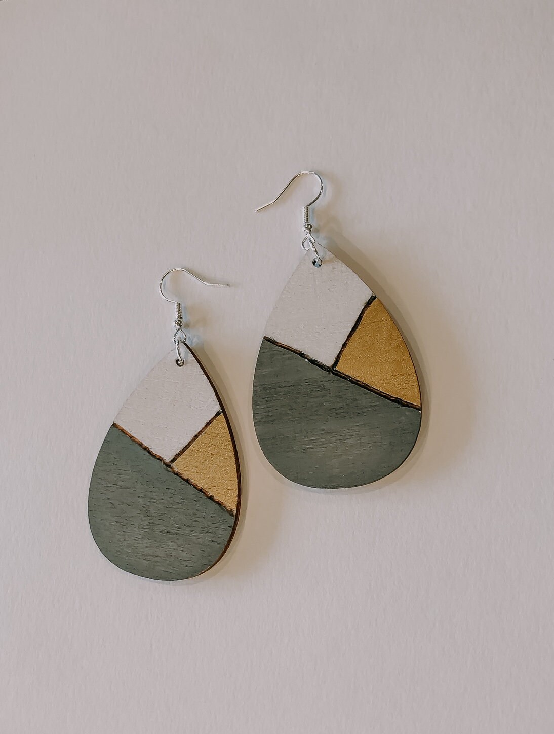 Wooden Teardrop Earrings With Wood Burned Painted Design Boho Etsy