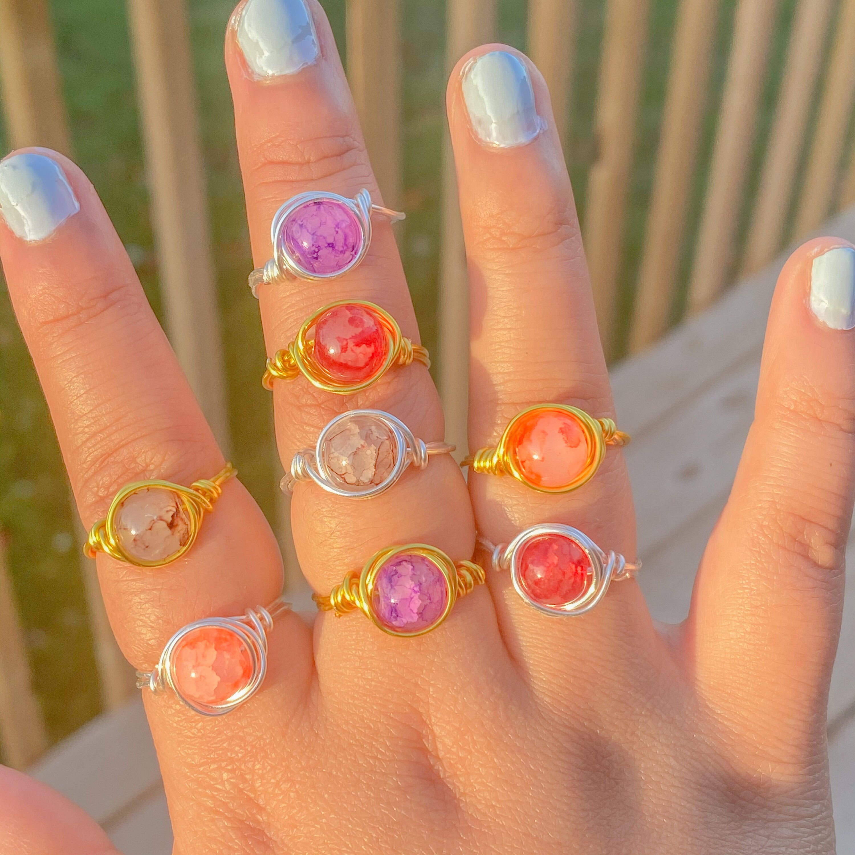 Gemstone Bead Ring. Wire Wrapped Bead Ring. Chose Your Etsy