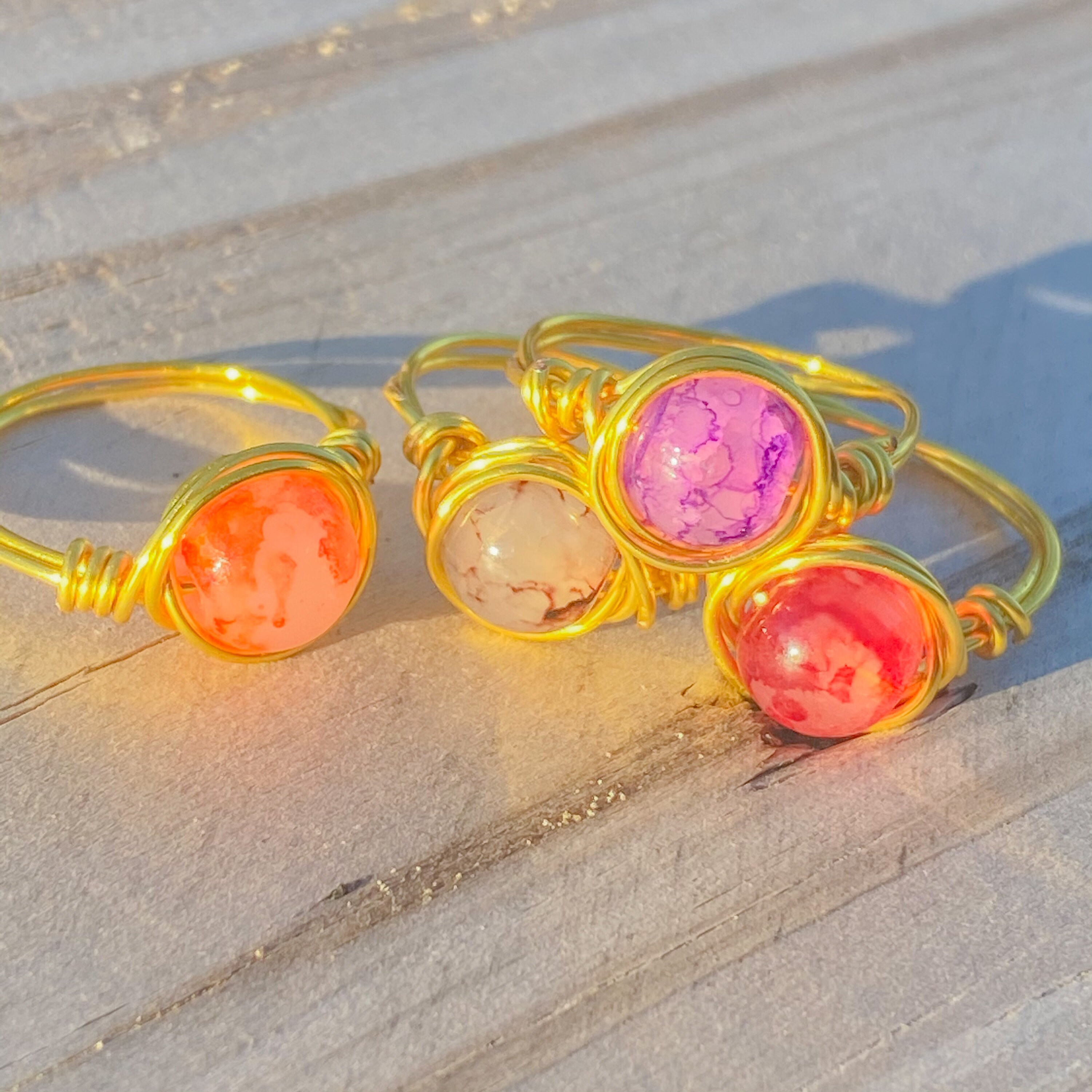 Gemstone Bead Ring. Wire Wrapped Bead Ring. Chose Your Etsy