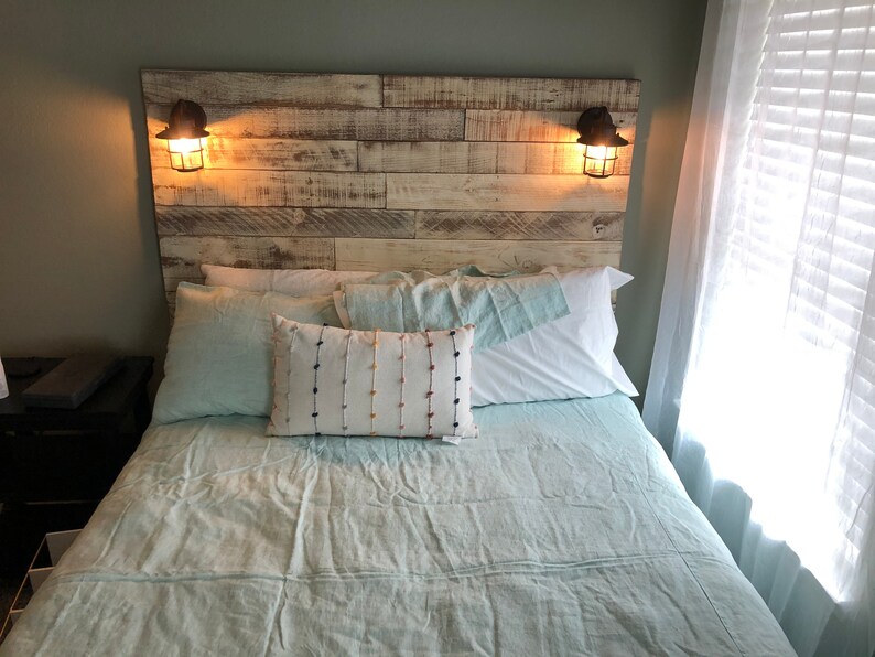 Rustic Headboard with sconce lights Etsy