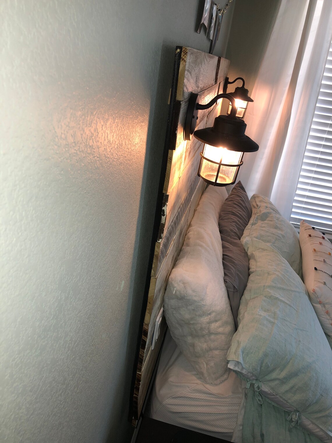 Rustic Headboard with sconce lights Etsy