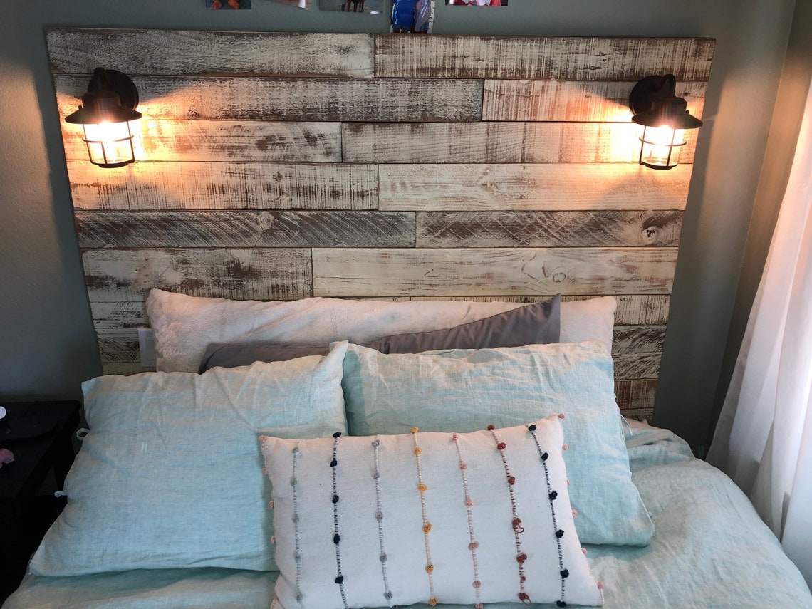 Rustic Headboard with sconce lights Etsy
