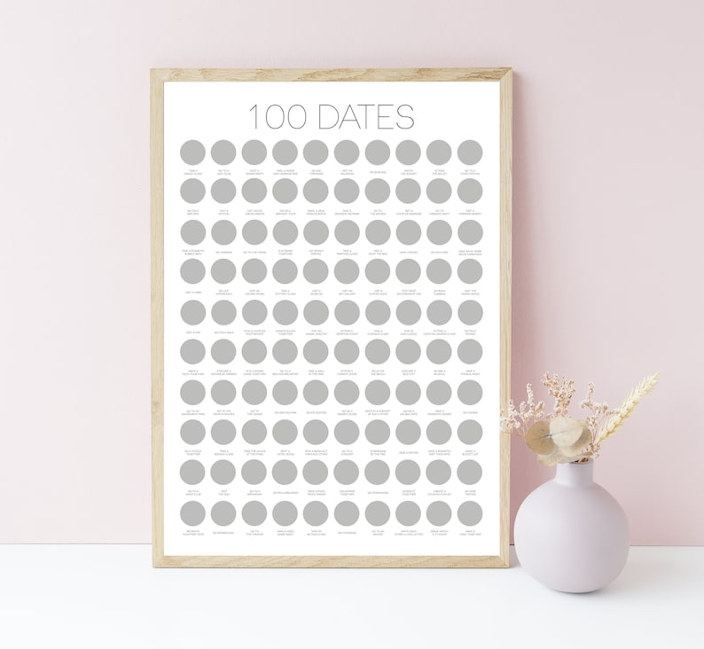 100 Dates Scratch Off Poster Engagement Gifts, Couples Gift, Anniversary Gift for Couples, Birthday Gifts for Her, Wedding Gift image 1