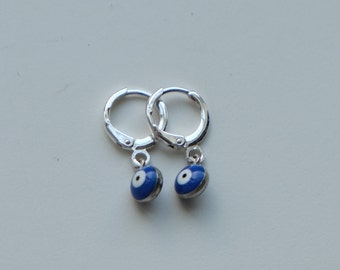 Silver Evil Eye Dangle Earrings