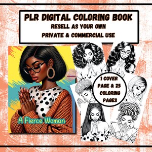 Coloring Book |Black women |PLR coloring books for resell rights |African American Women coloring pages |Commercial use adult coloring pages