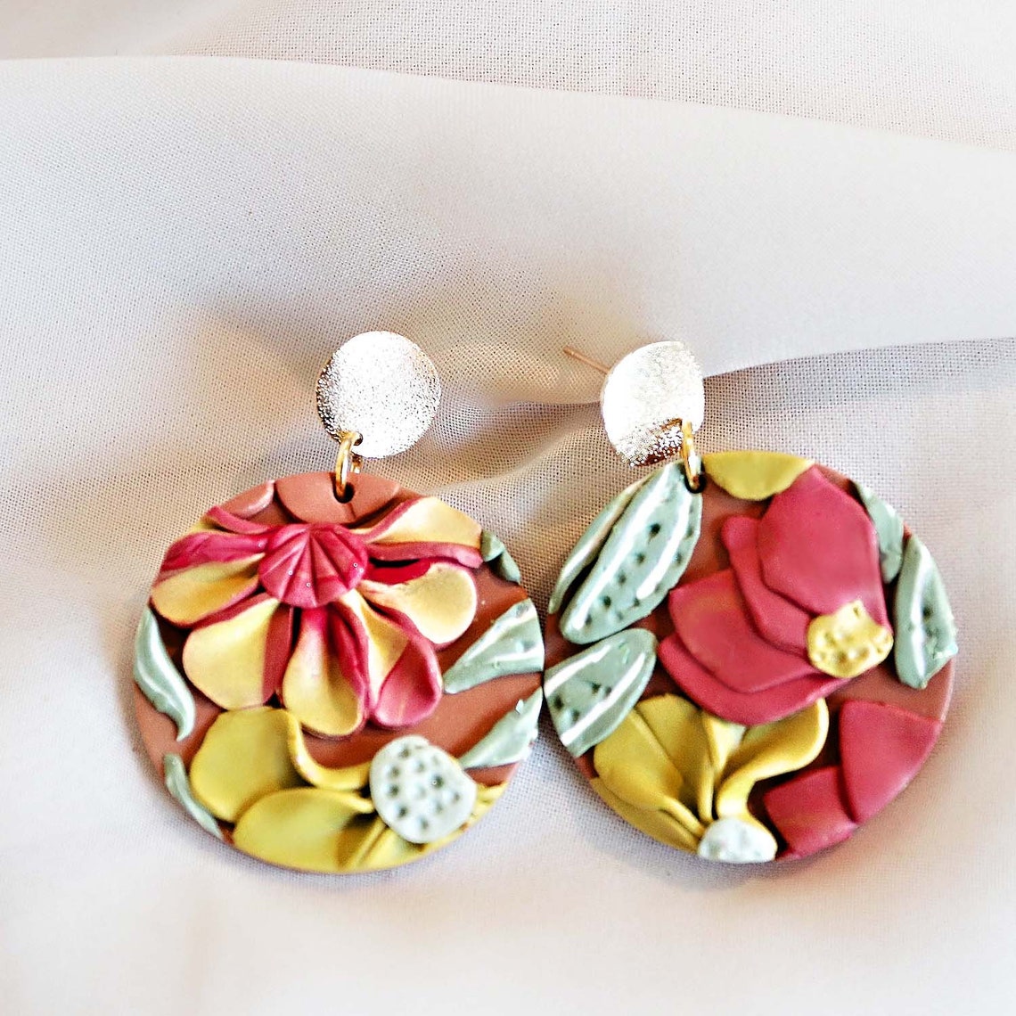 Floral Clay Earrings Etsy