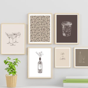 Coffee & Bar Cart Prints, Set of 12, Neutral tones