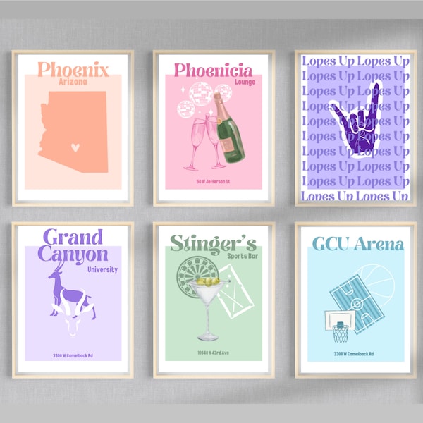 Grand Canyon University, Pack of 6, Wall collage, Digital Download, Trendy Apartment Decor, Arizona, GCU, Digital Download