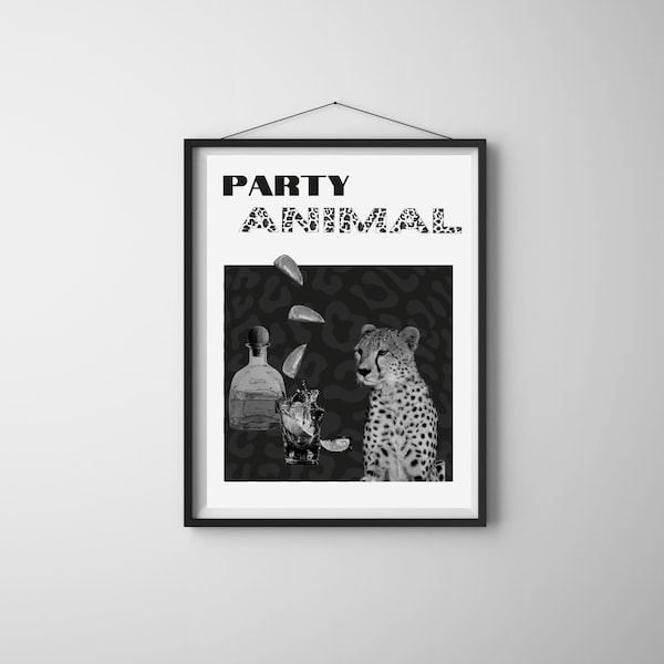 Black & White Party Animal, Digital Download, Preppy Prints, Aesthetic Prints, Y2K, Disco