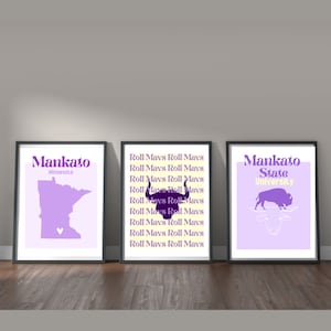 Pósteres de la Universidad Estatal de Mankato, paquete de 3, decoración de apartamentos, Minnesota, descarga digital