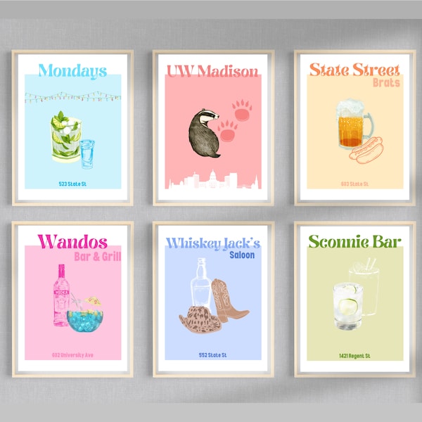 UW Madison Wanddeko, 6er Pack, Wandcollage, Mix & Match, Digital Download