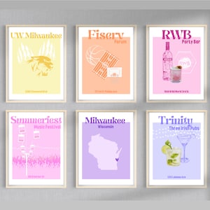 UW Milwaukee, Pack of 9, Wall collage, Digital Download, Trendy Apartment Decor