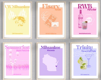 UW Milwaukee, Pack of 9, Wall collage, Digital Download, Trendy Apartment Decor