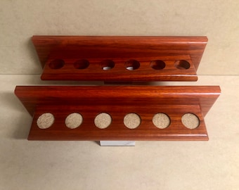 Pool cue rack - padauk exotic hardwood - premium billiard stick holder - wall mount - multiple sizes