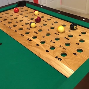 pool keno board - solid wood species - engraved and epoxy numbers - heirloom quality - throwback Amos and Andy design