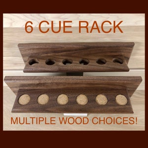 Solid Wood Pool cue rack / holder - 6 cue - wall mount (oak, walnut, maple or mahogany)