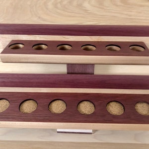 Pool cue rack - maple and purpleheart - multiple sizes - 2 piece premium hardwood billiard cue rack - wall mount