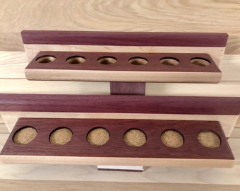 Pool cue rack - maple and purpleheart - multiple sizes - 2 piece premium hardwood billiard cue rack - wall mount