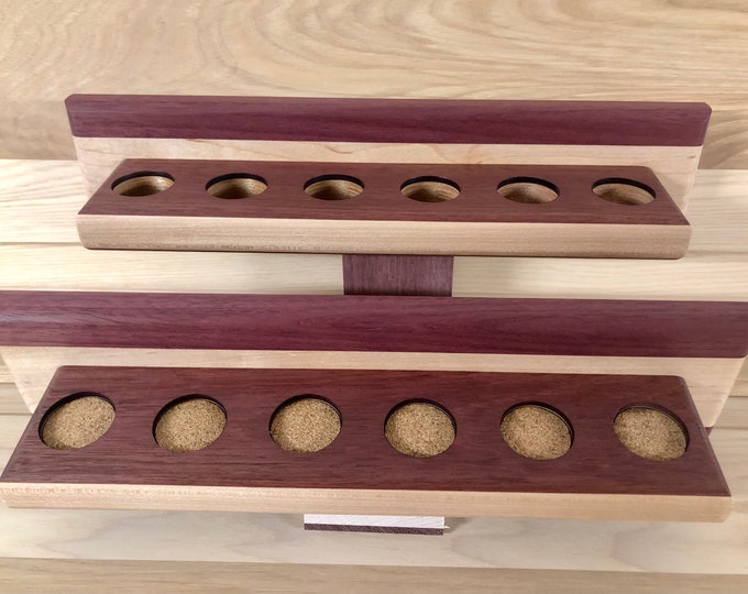 Pool cue rack - maple and purpleheart - multiple sizes - 2 piece premium hardwood billiard cue rack - wall mount