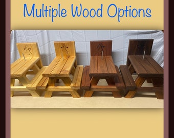 Squirrel picnic table feeder - multiple wood options - laser engraved squirrel! - comes with starter cob - *great gift*