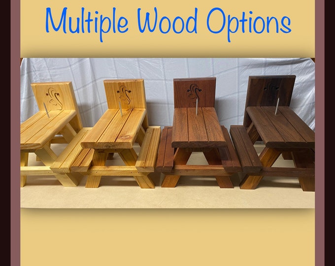 Squirrel picnic table feeder - multiple wood options - laser engraved squirrel! - comes with starter cob - *great gift*