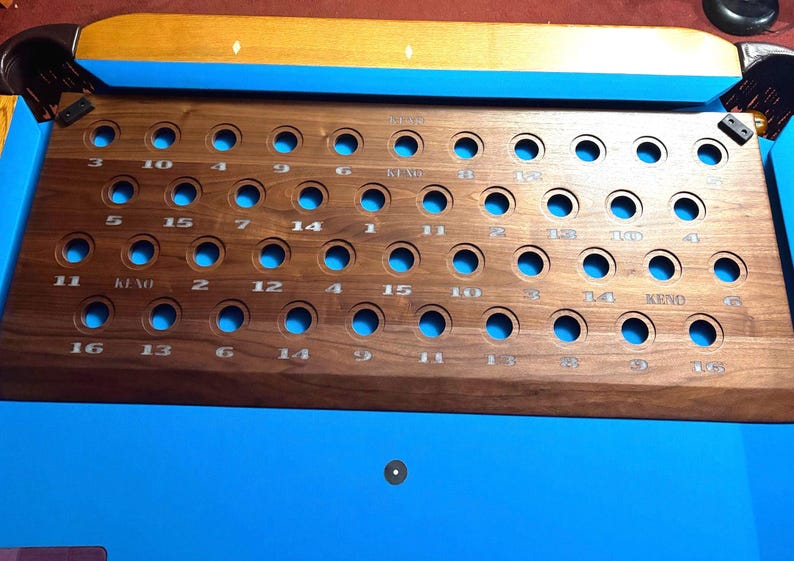 Pool Keno Board - Solid Wood Species - Engraved and Epoxy Numbers
