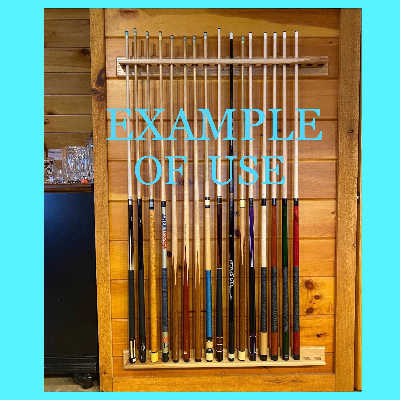 Pool cue rack holds 4 cues wall mount solid wood oak Etsy