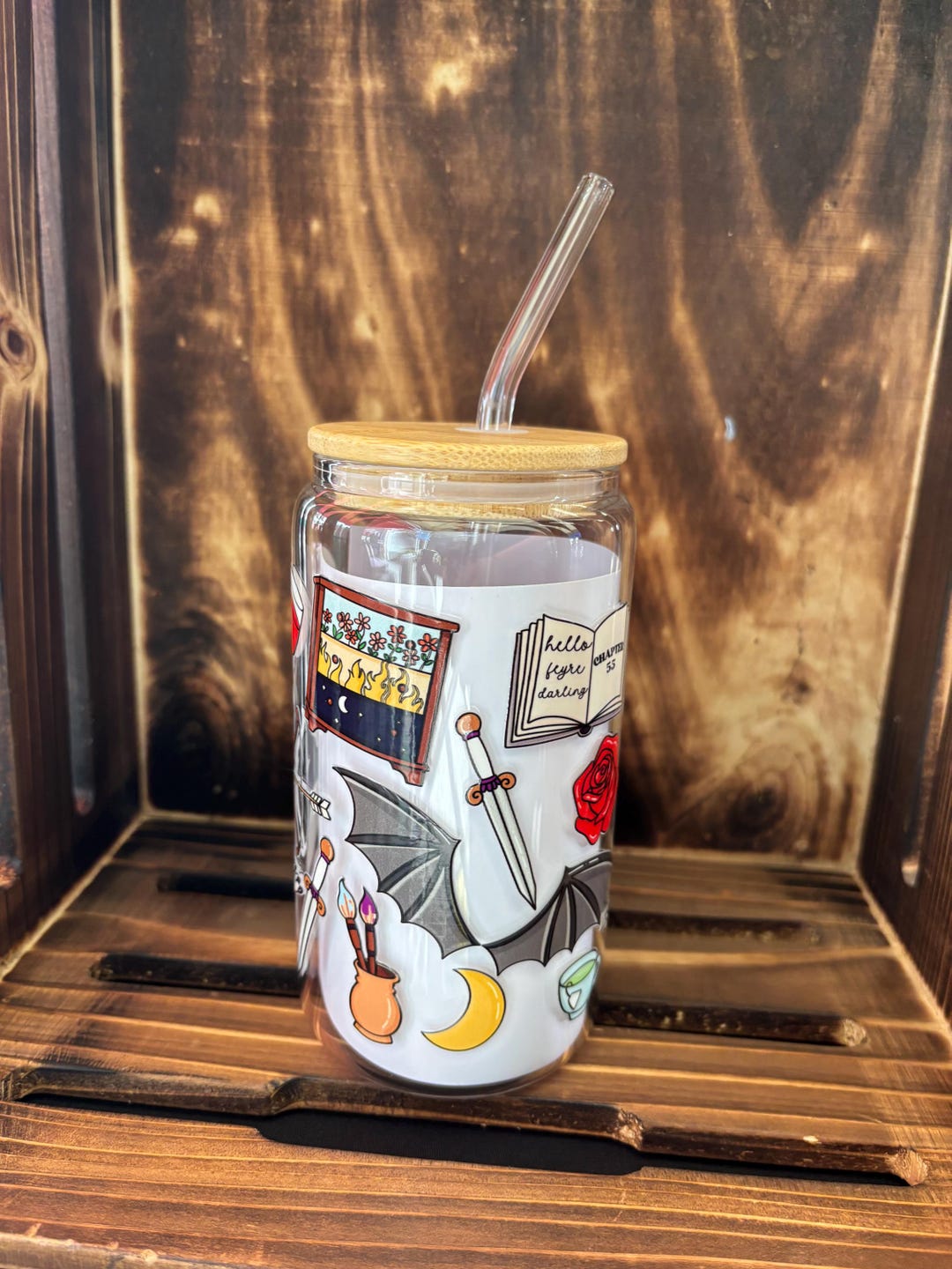 16oz Libby Glass Cup With Bamboo Lid & Glass Straw | Iced Coffee Cup ...