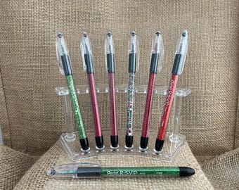 Christmas Pens, Gift for Kids, Gift for Teacher, Pentel RSVP Glitter Pen, Christmas Gift for Student, Stocking Stuffer for Tween, Santa Gift