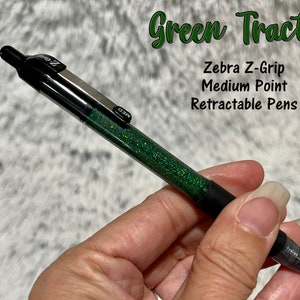Green Tractor Zebra Medium Point Pens, Z-Grip Glitter Pens, Thank You Gift for Student, Stocking Stuffer for Pilot, Christmas Gift Secretary