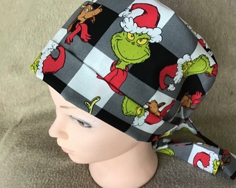 Surgical cap Pixie style scrub cap grinch