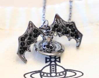 Vivienne Westwood Black Gunmetal Bat Wing Orb Necklace