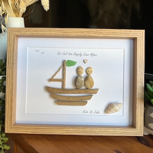 Personalised sailing, boat driftwood pebble art.