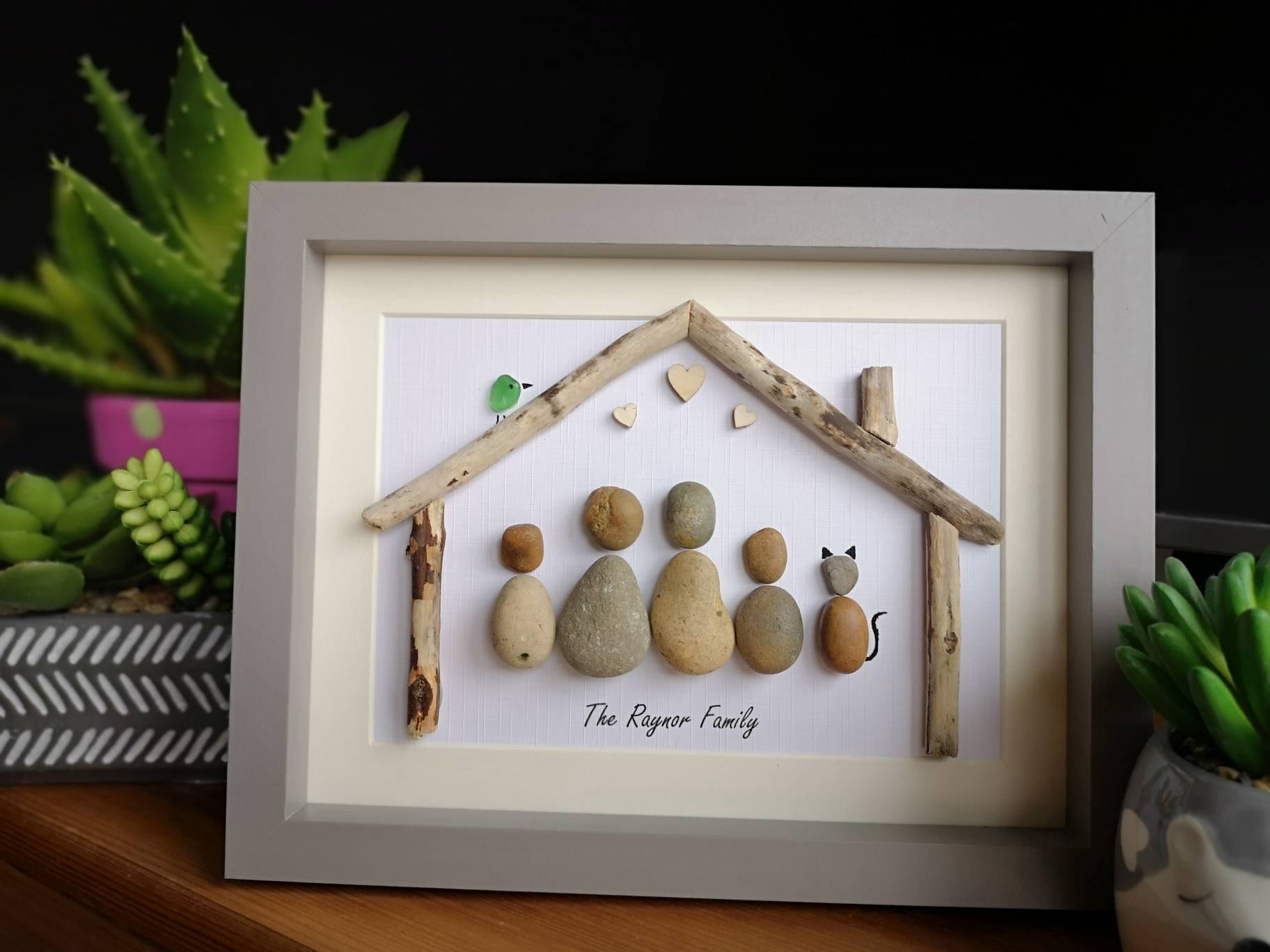 home family, friends, partner personalised pebble art portrait, personalised new home gift, family gift, personalised art