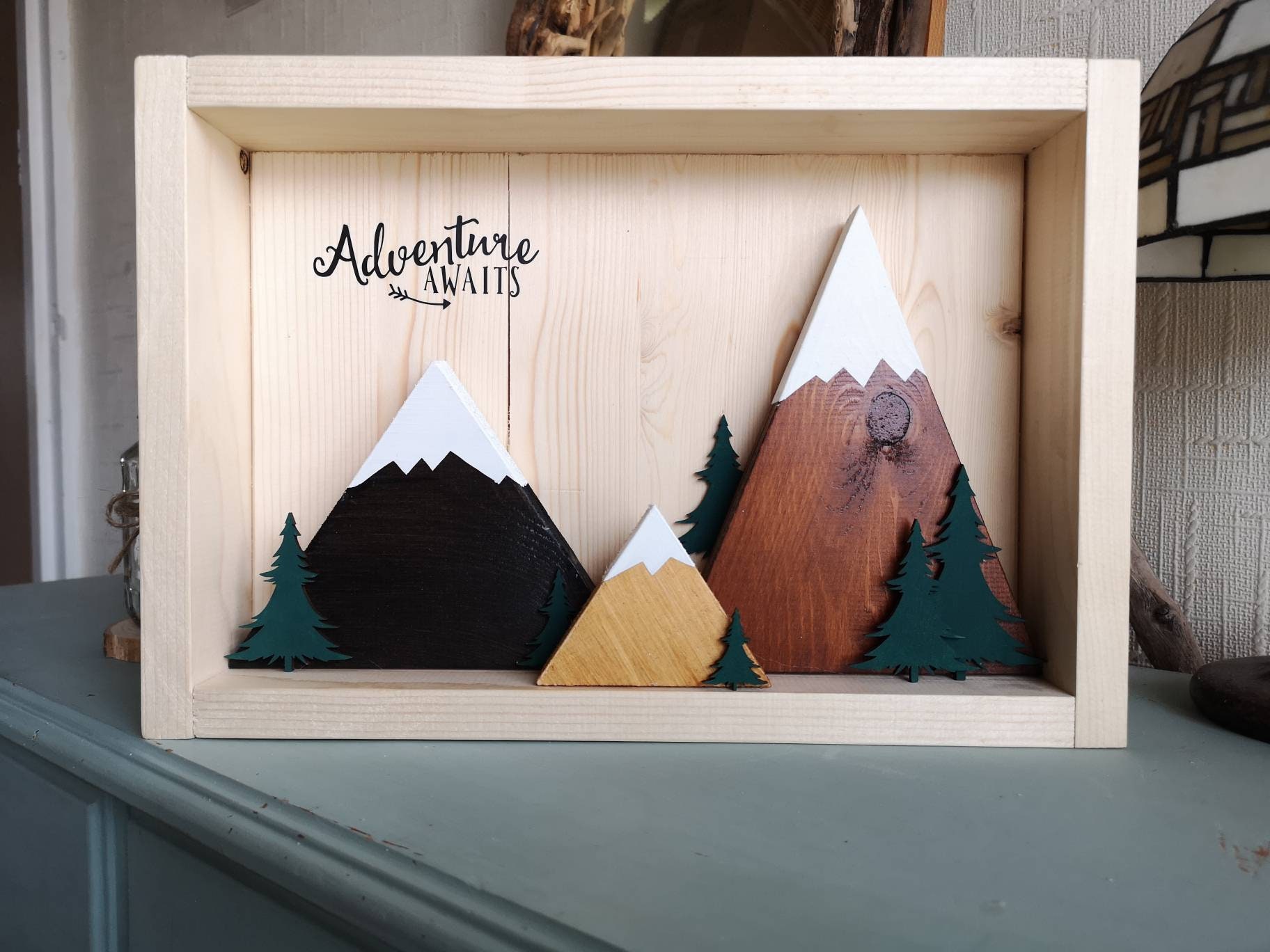 Framed 3D mountain range wall art rustic home decoration Etsy