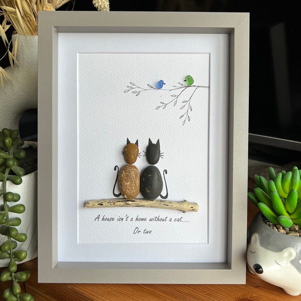 cat pebble frame art. a home isn't a home without a cat... or two