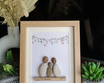 First Christmas gift, pebble art, Chrsitmas art. pebble family art