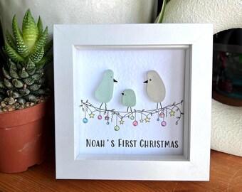 Personalized Sea Glass Bird Family Christmas Framed Gift