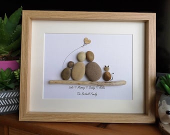 Family pebble art portrait, new home gift, coastal family gift, personalised pebble art, gift for them, personalised family gift, wall decor