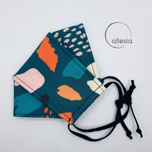 Teal Abstract Print | 3D Face Mask | 3 Layers of High Quality 100% Cotton Fabrics | With Filter Pocket | Washable Reusable Adjustable