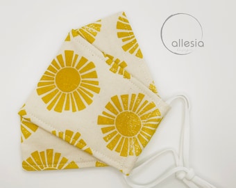 Hello Sunshine Print | 3D Face Mask | 3 Layers of High Quality 100% Cotton Fabrics | With Filter Pocket | Washable Reusable Adjustable