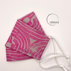 Pink Waves Print | 3D Face Mask | 3 Layers of High Quality 100% Cotton Fabrics | With Filter Pocket | Washable Reusable Adjustable