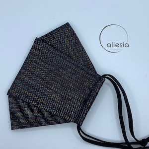 Black Metallic Linen | 3D Face Mask | 3 Layers of High Quality Linen/Cotton Fabrics | With Filter Pocket | Washable Reusable Adjustable