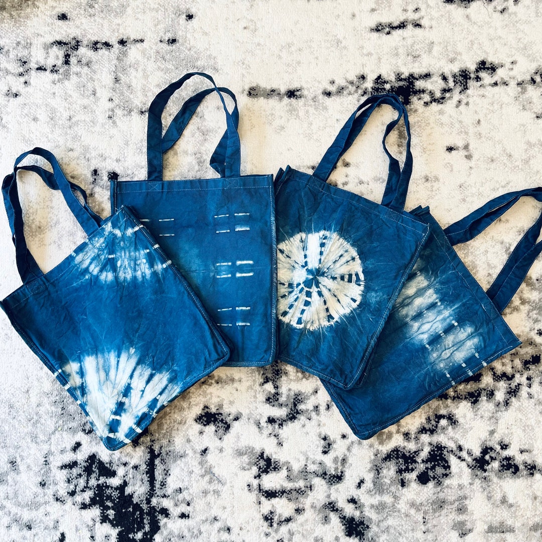 Hand Dyed Shibori Indigo Heavy Canvas Shopper Tote Bag Large