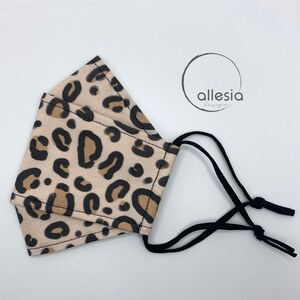 Impresión de leopardo de nieve / Máscara facial 3D / 3 capas de telas de algodón 100% de alta calidad / con bolsillo de filtro / reutilizable reutilizable ajustable ajustable