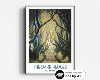 The Dark Hedges Travel Poster,  Wall Art, UNFRAMED, Northern Ireland,  Antrim