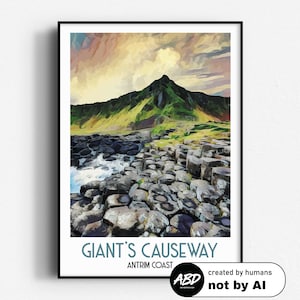 Poster de voyage de la Chaussée des Géants, oeuvre d&#39;art murale, SANS cadre, Irlande du Nord, Antrim