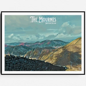 The Mournes Travel Poster, SIGNATURE SERIES, Wall Art, UNFRAMED, Northern Ireland, Antrim