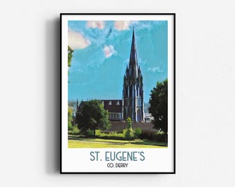 St. Eugene's Cathedral, Wall Art, UNFRAMED, Northern Ireland, Derry